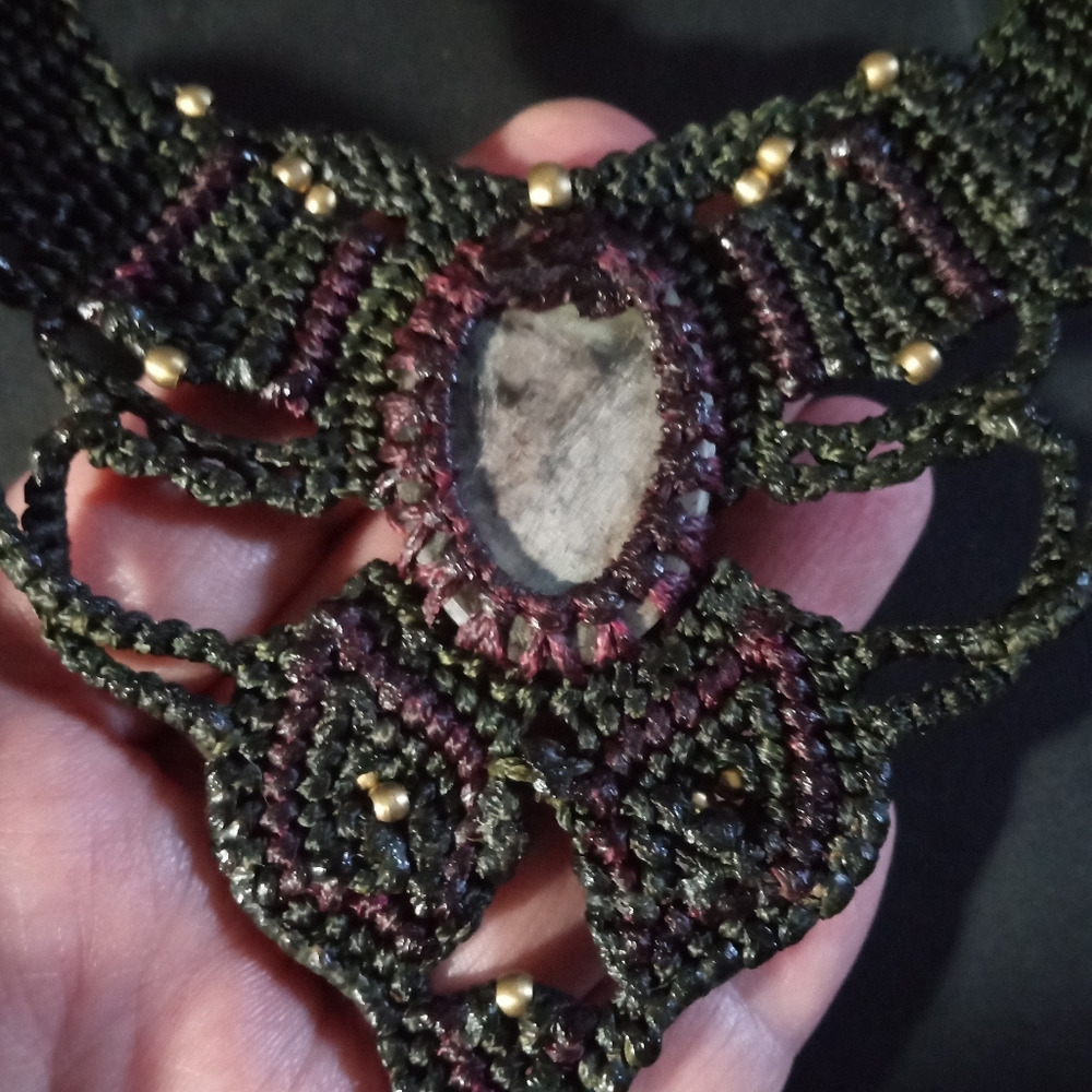 Handcrafted Macrame Jasper Deep Green Necklace - image 4